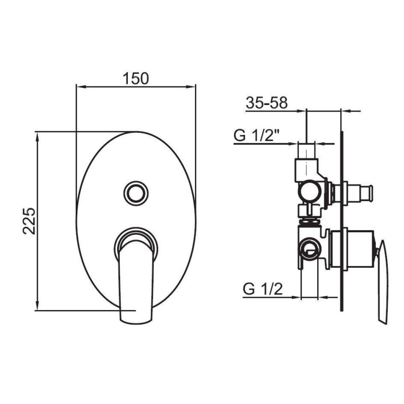 Unterputz Duscharmaturen Eingebauter Duschmischer mit Umsteller Webert Vento D860132015