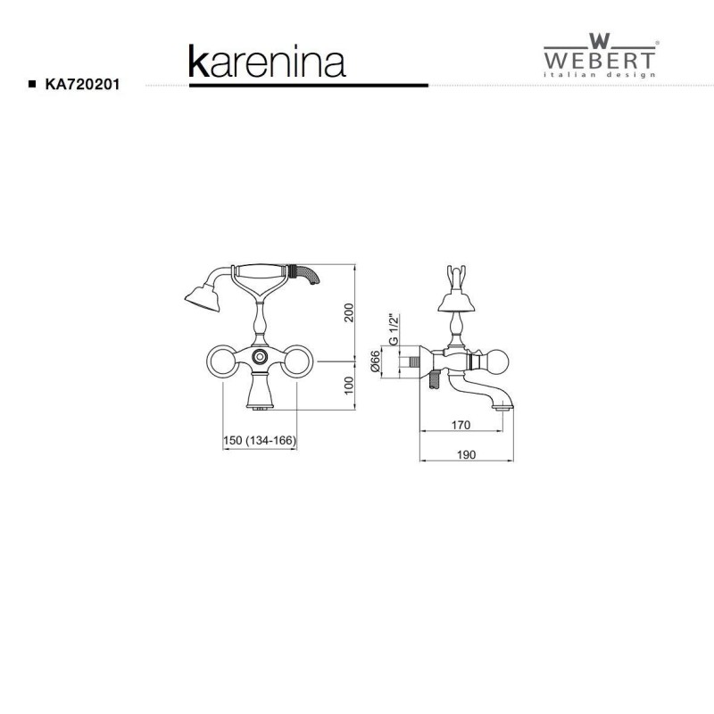 Rubinetti Vasca 2 Maniglie Miscelatore vasca esterno con set doccia Webert Viktoria D720100015