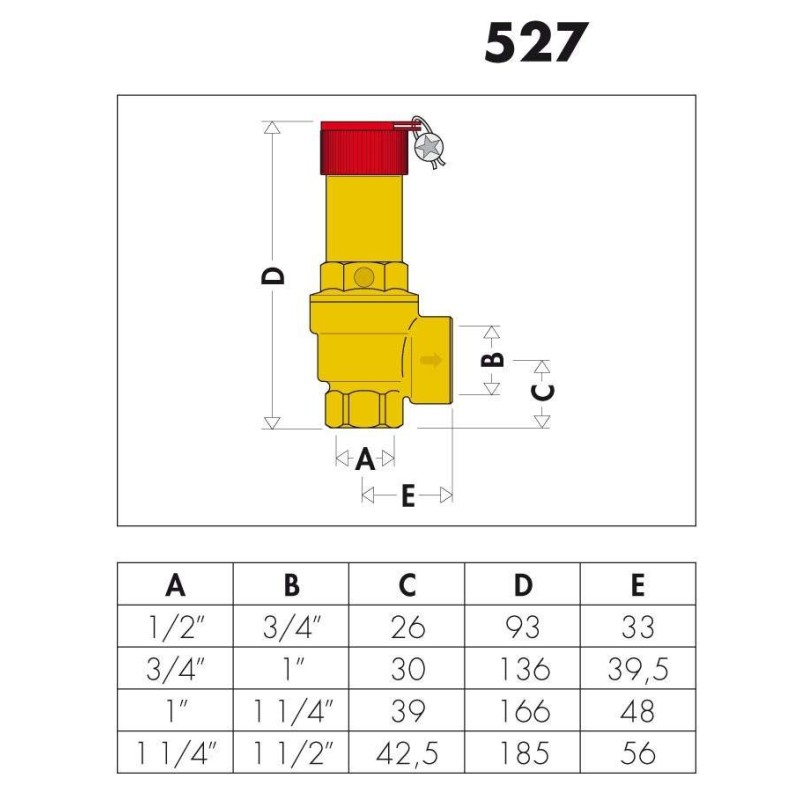 Security Valves Safety valve certified and calibrated on the INAIL bench Caleffi 527