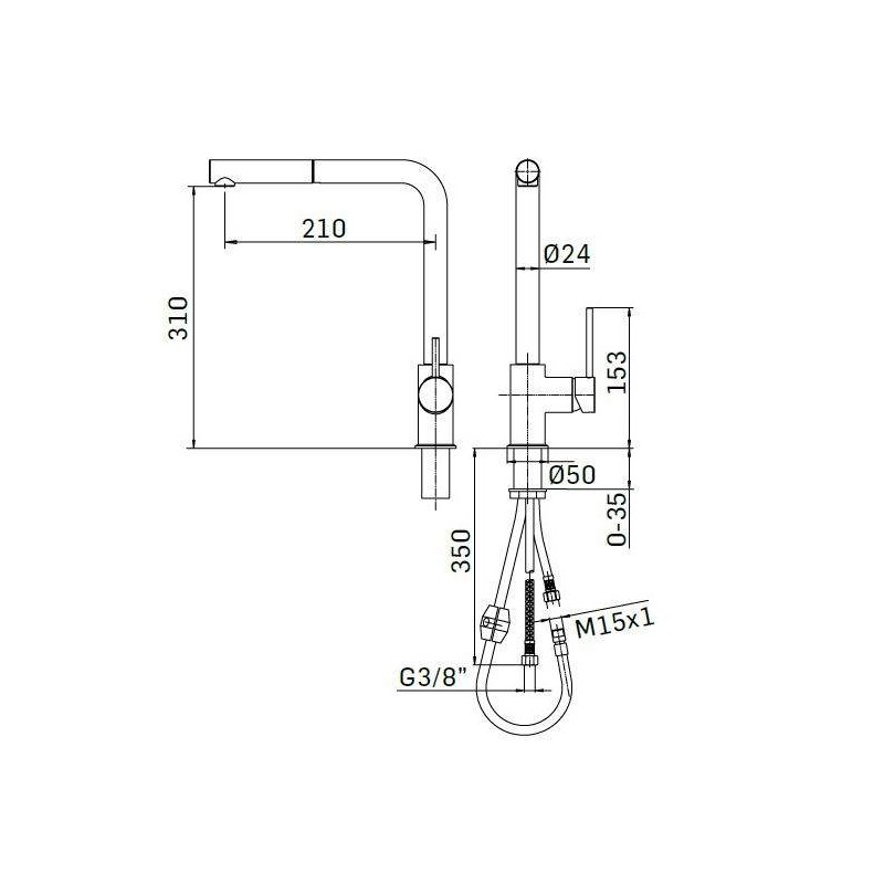 Kitchen taps with shower head Kitchen sink mixer with pull-out shower Mamoli Banana Junior 721100000001