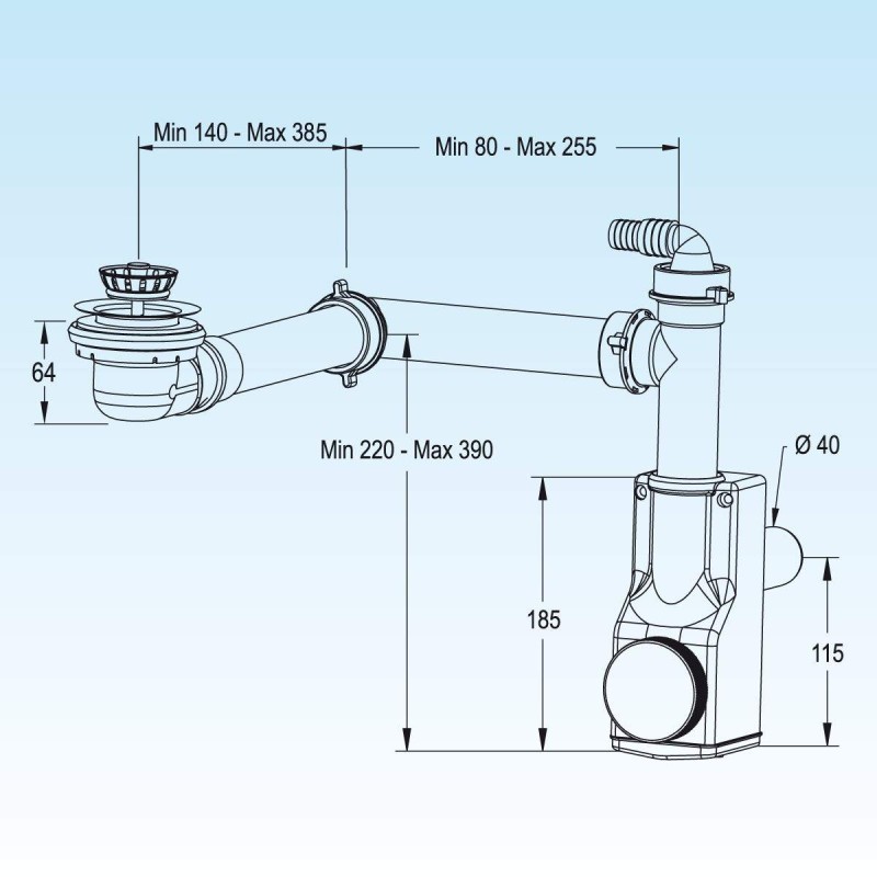 Drains for sinks KIT Space saver trap for sink with space saver drain fitting LIRA Spazio 1NT