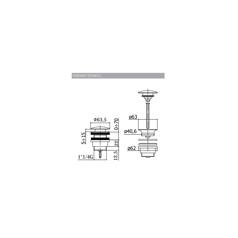 Siphons, discharges and drains Universal clic-clac waste plug in chrome colour Paffoni ZSCA050CR