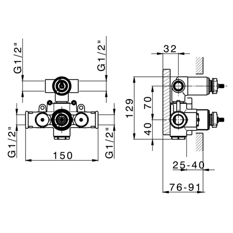 Robinets douche thermostatiques Corps encastré douche thermostatique à 2 sorties Huber ZB01810104