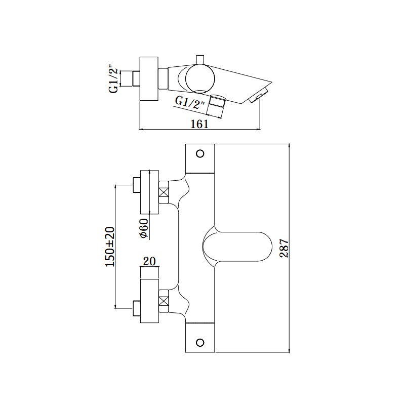 Rubinetteria Vasca Miscelatore vasca/doccia termostatico Paffoni Light LIQ023CR