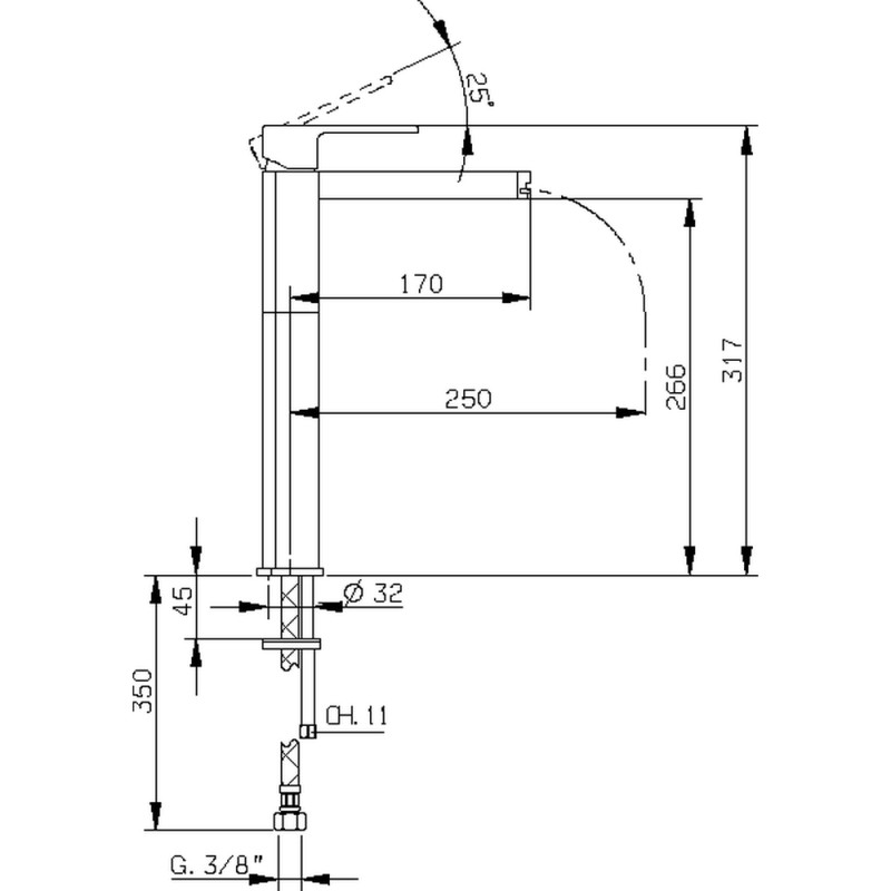 Robinets de lavabo avec le bassin Mélangeur haut pour bassins Huber Dado Cascade DC00354021