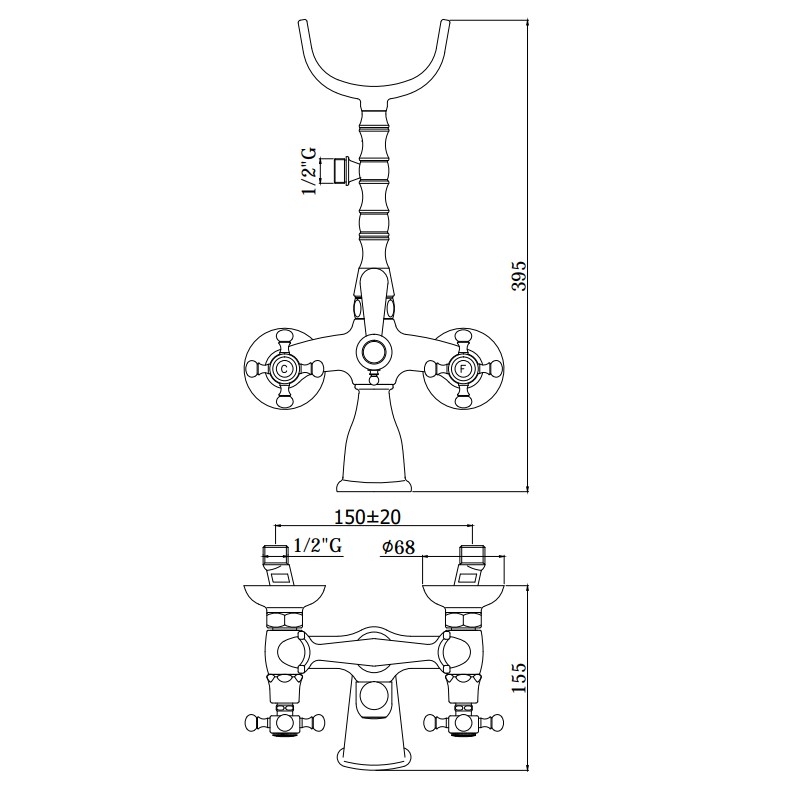 Rubinetti Vasca 2 Maniglie Miscelatore vasca esterno con set doccia e deviatore Paffoni Belinda FBLV023CR