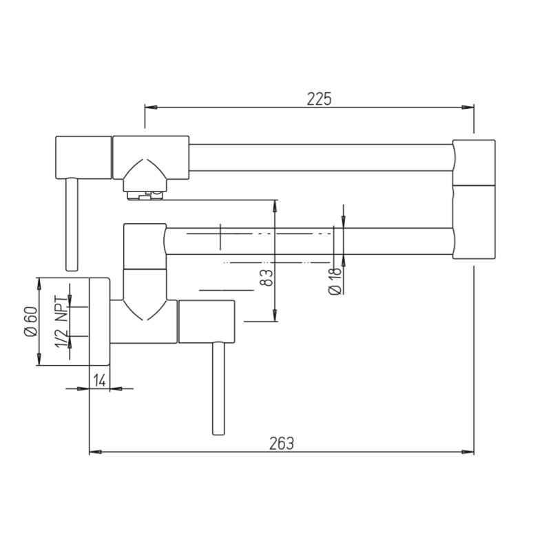 Küchenarmaturen Wandmontage Wandmontierter Topffüllhahn in Chromfarbe Paini Cox USCR518