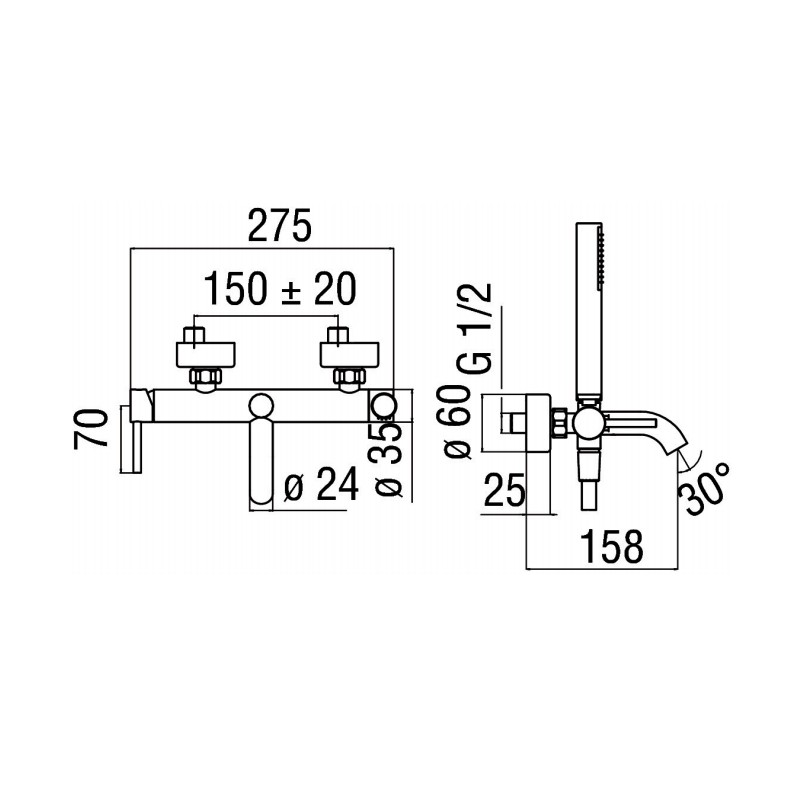 Single Lever Bathtub taps External bath mixer with shower set Nobili Acquerelli AQ93110CR