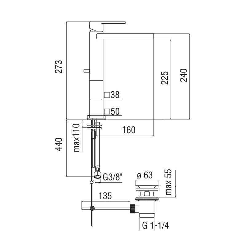 Rubinetti lavabo a cascata Miscelatore lavabo alto a cascata Nobili Loop LPC90128/1CR