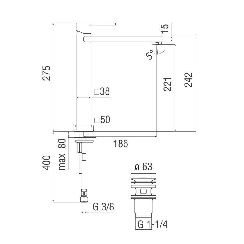 Grifos de lavabo palangana Mezclador para lavabo alto Nobili Loop LP90128/2CR