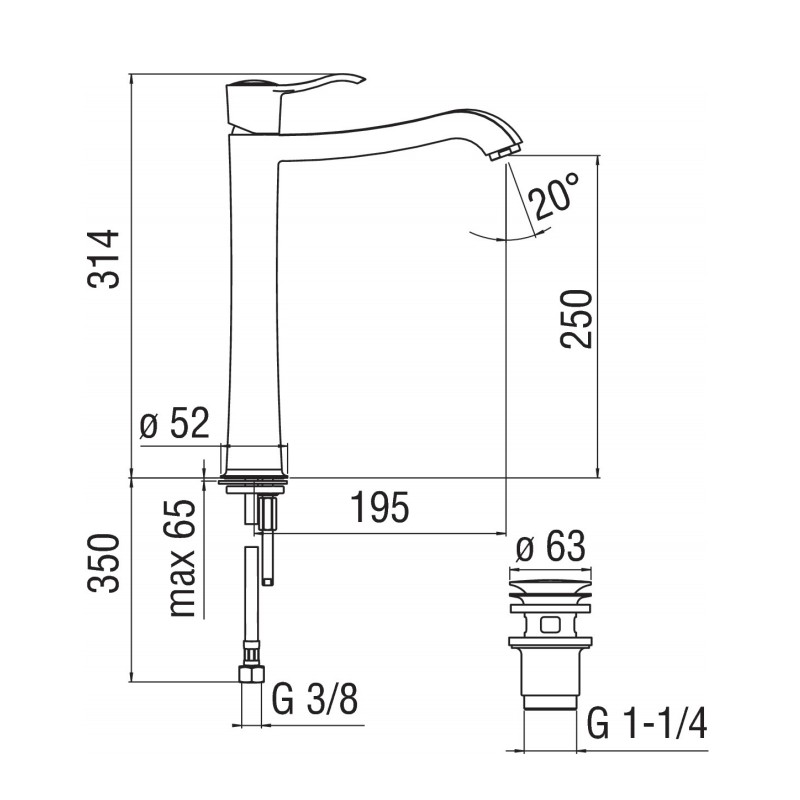 Grifos de lavabo palangana Mezclador de lavabo alto 314 mm Nobili Sofì SI98128/2CR