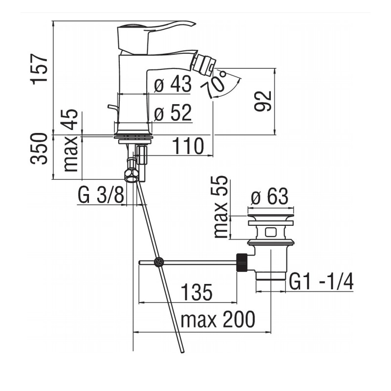 Bidet taps and fittings Bidet mixer with adjustable jet Nobili Sofì SI98119/1CR