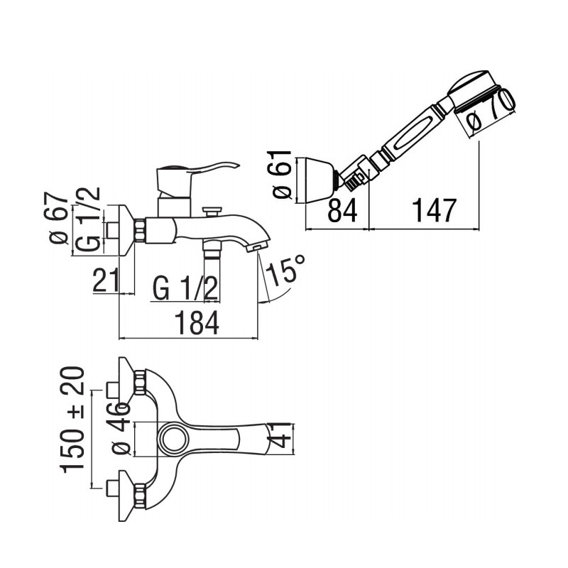 Single Lever Bathtub taps Exposed bath mixer with shower set Nobili Sofì SI98110CR