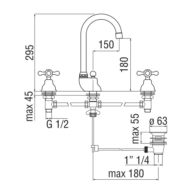 Dreilocharmaturen 3-Loch Waschtischbatterie mit drehbarem Auslauf Nobili Grazia GRC5012/1CR