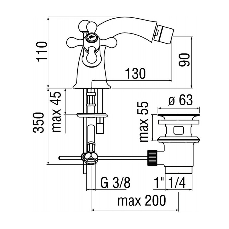 Robinets pour le bidet 2 levier Robinet monotrou à 2 trous pour bidet Nobili Grazia GRC5119/6CR