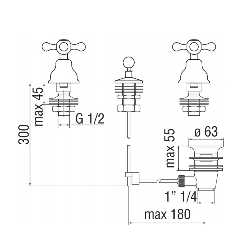 Three holes bidet battery 3-hole bidet mixer tap Nobili Grazia GRC5015/1CR