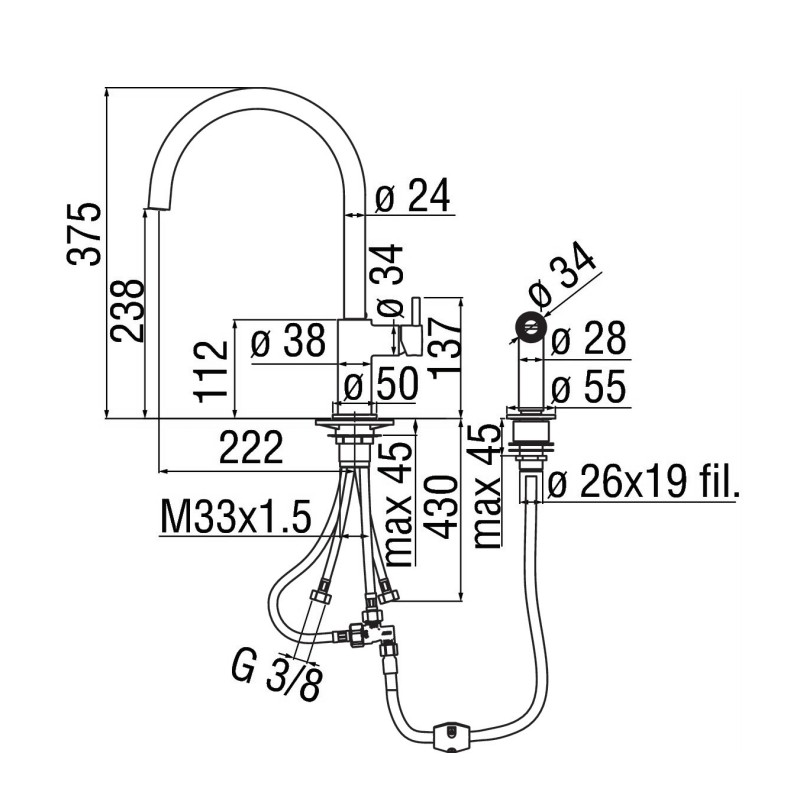 Kitchen taps with shower head Kitchen sink mixer with pull-out shower Nobili Side CU96600CR