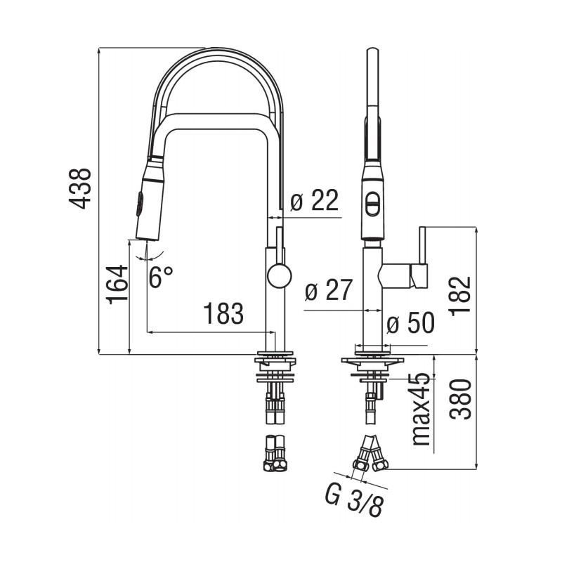 Kitchen taps with shower head Kitchen sink mixer with silicone spout Nobili Acquerelli AQ93300CR