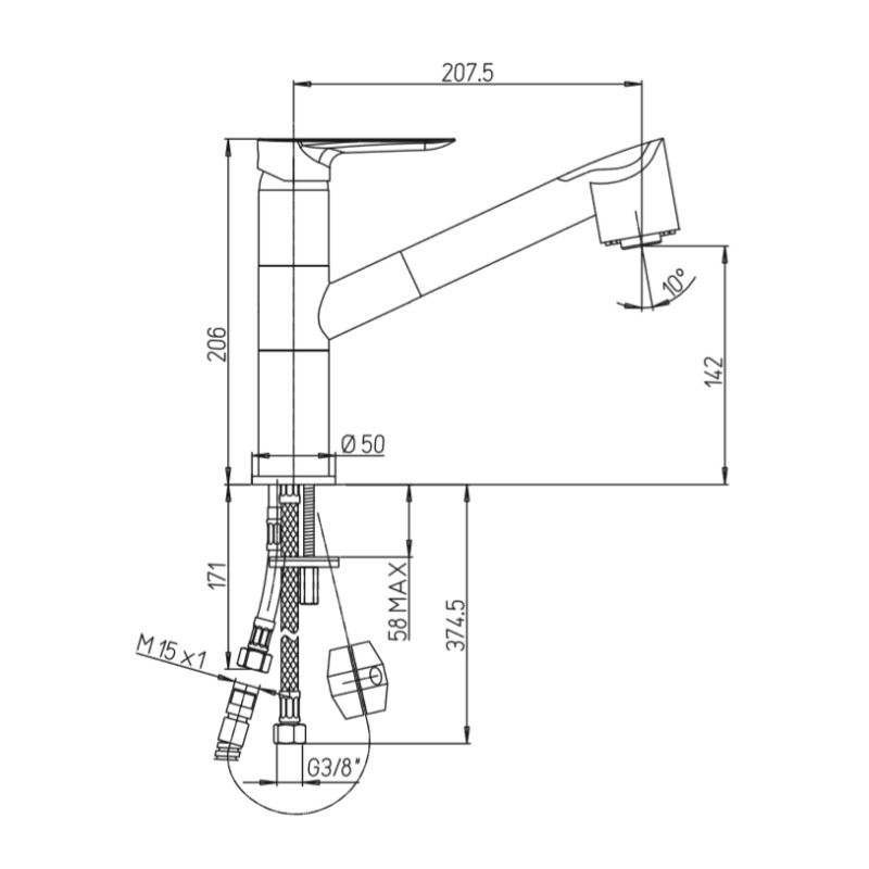 Kitchen taps with shower head Kitchen sink mixer with 2-jet hand shower Paini Nove 09CR568