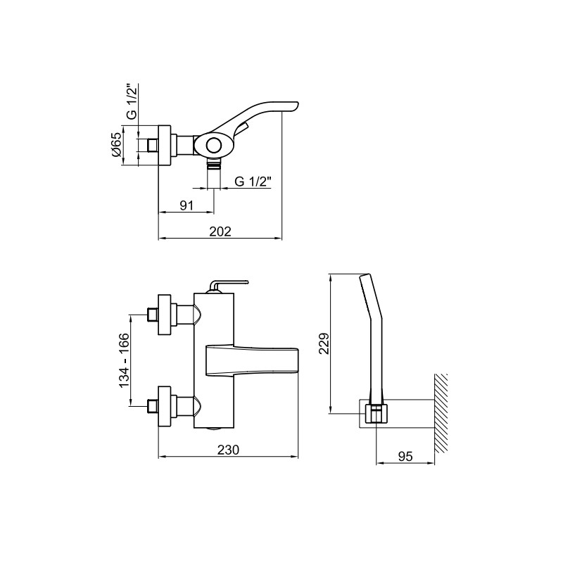 Single Lever Bathtub taps External bath mixer with shower set Webert Fly D850335015