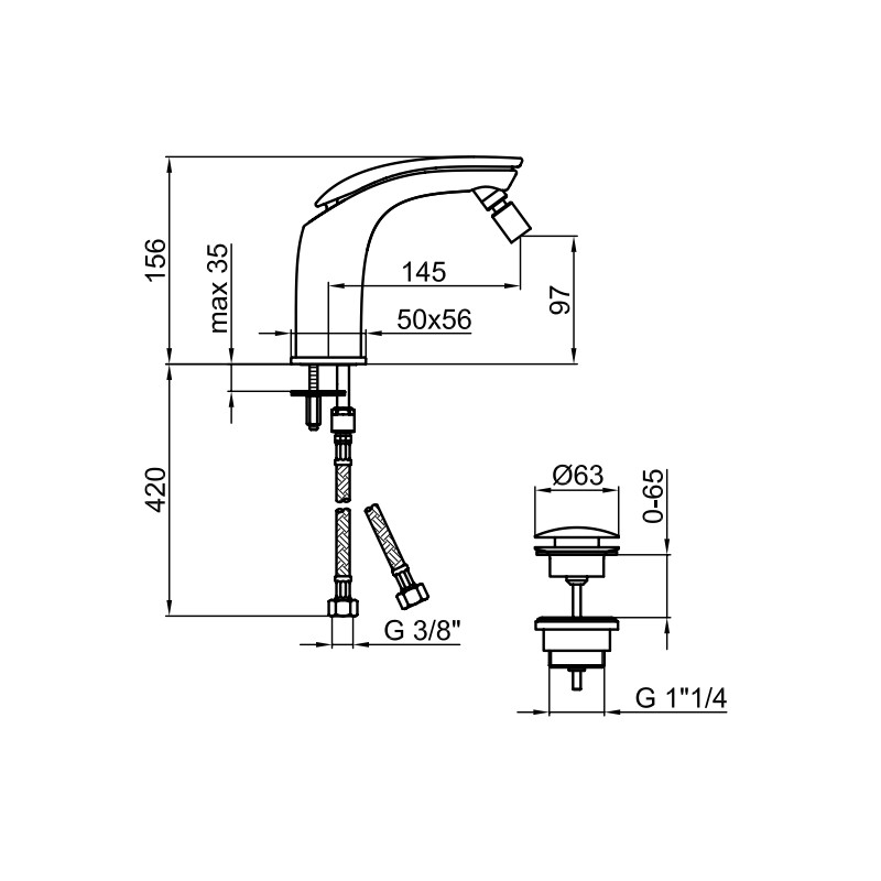 Einhebel-Bidetarmaturen Bidetmischer mit Clic-Clac 1"1/4 Ablaufgarnitur Webert Vento D840245015