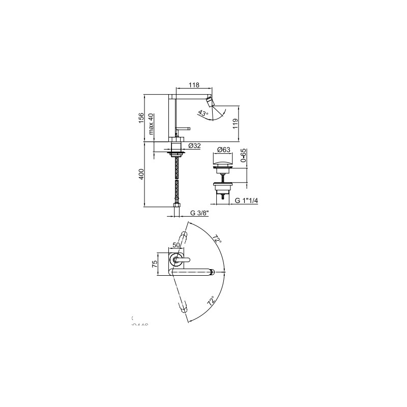 Einhebel-Bidetarmaturen Bidetmischer mit Clic-Clac 1"1/4 Uberlaufgarnitur Webert Bath D840264015