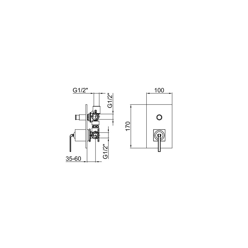 Built-in shower taps Square built-in shower mixer with diverter Webert Fly D860086015