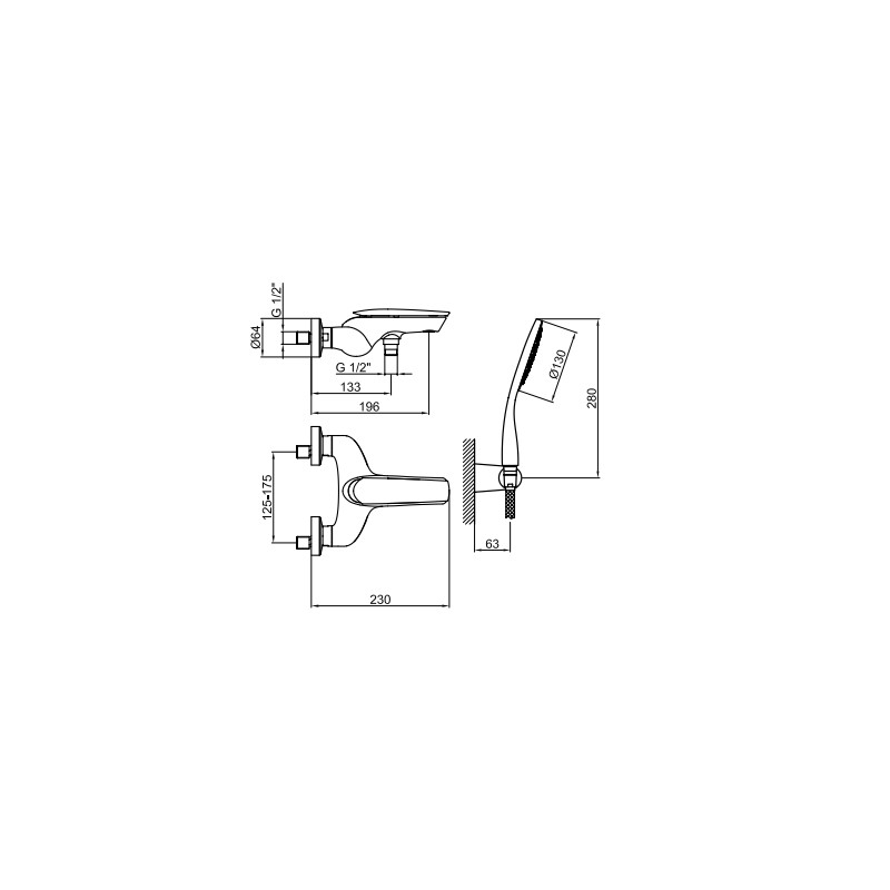 Single Lever Bathtub taps External bath mixer with shower set Webert Vento D850423015