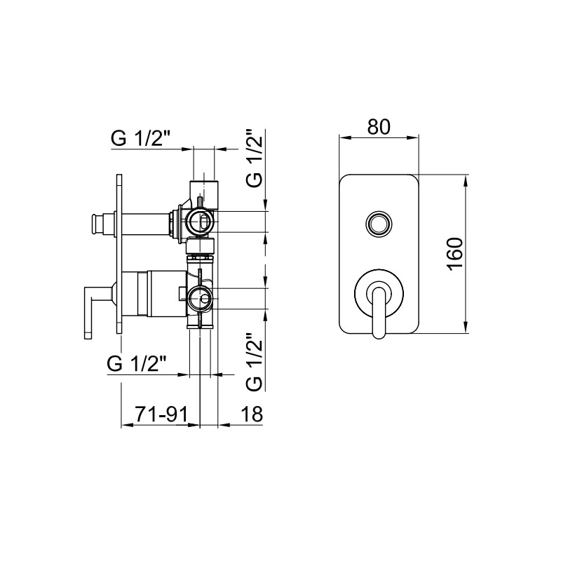 Unterputz Duscharmaturen Eingebauter 2-Wege-Duschmischer mit feinen Linien Webert Bath D860165015