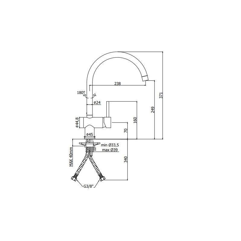 Robinets traditionnels pour la cuisine Mitigeur d'évier de cuisine avec bec pivotant rond Paffoni Light LIG280CR