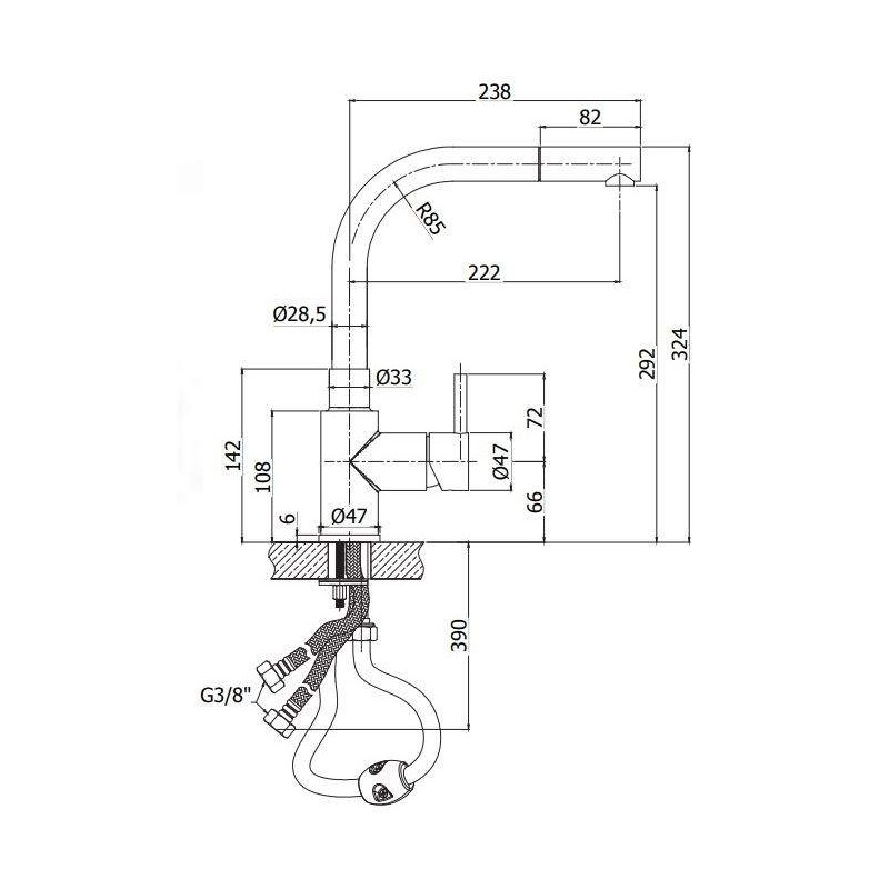 Kitchen taps with shower head Kitchen sink mixer in stainless steel AISI303 Paffoni STEEL2 185