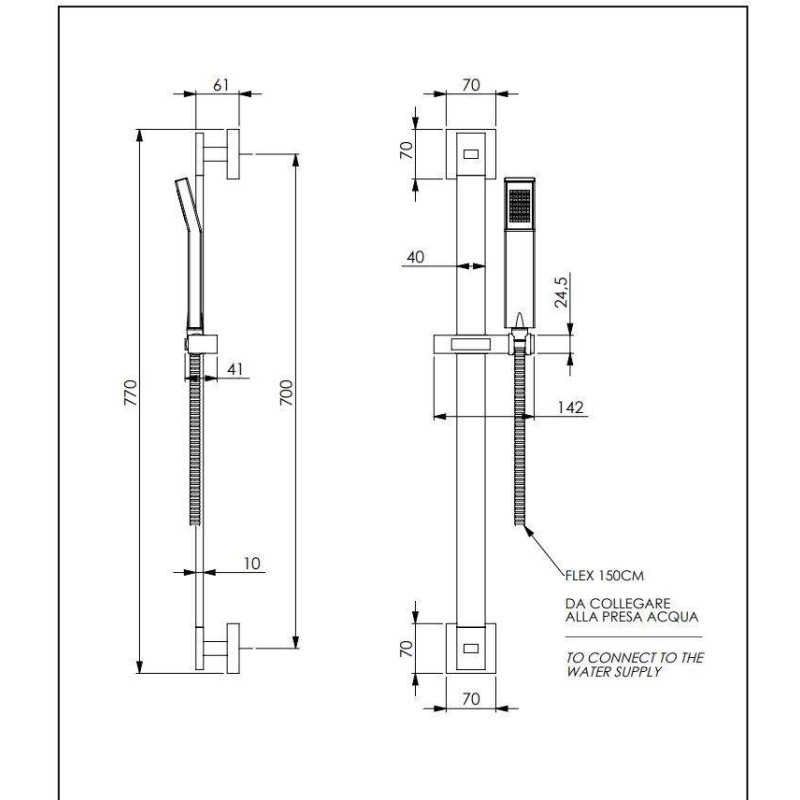 Loquets Barre de douche en laiton Damast Slim 14276