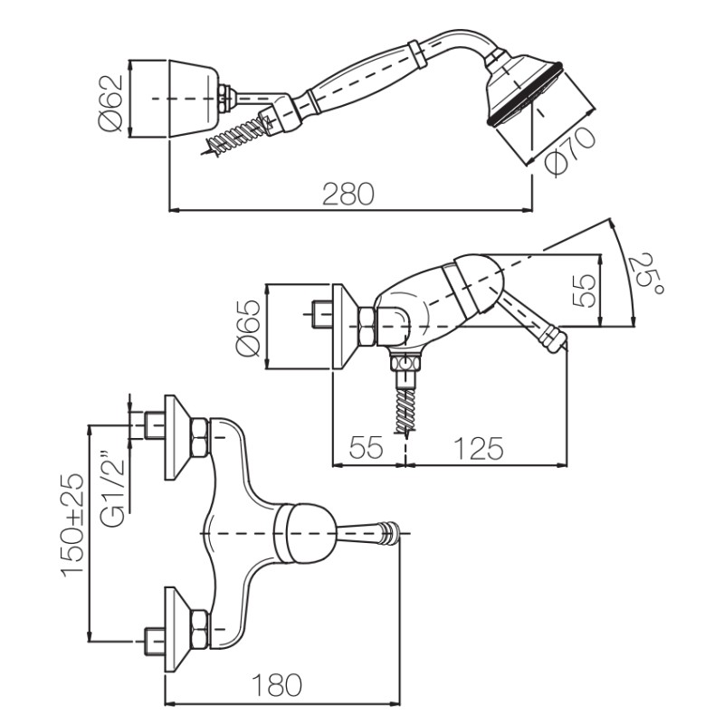 Robinets extérieurs de douche Mitigeur de douche externe avec douchette et flexible Porta&Bini New Old 50440