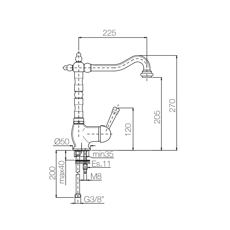 Robinets traditionnels pour la cuisine Mélangeur d'évier de cuisine avec bec orientable Porta & Bini New Old 50470