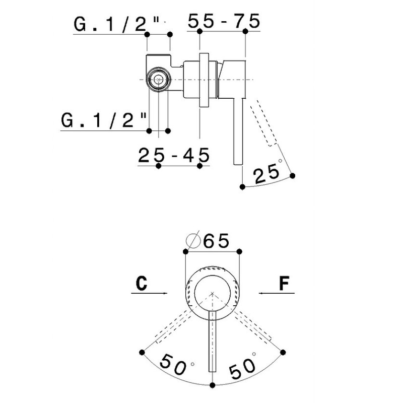 Built-in shower taps Built-in shower mixer with 1 outlet Raf K2 K2-83