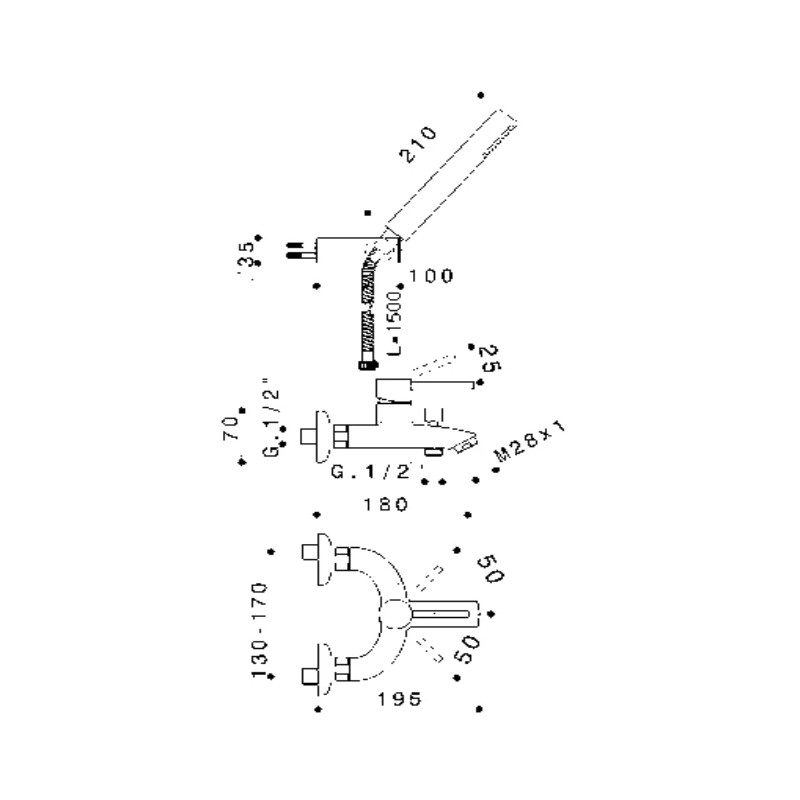 Single Lever Bathtub taps Exposed bath mixer with shower set Raf K2 K2-57