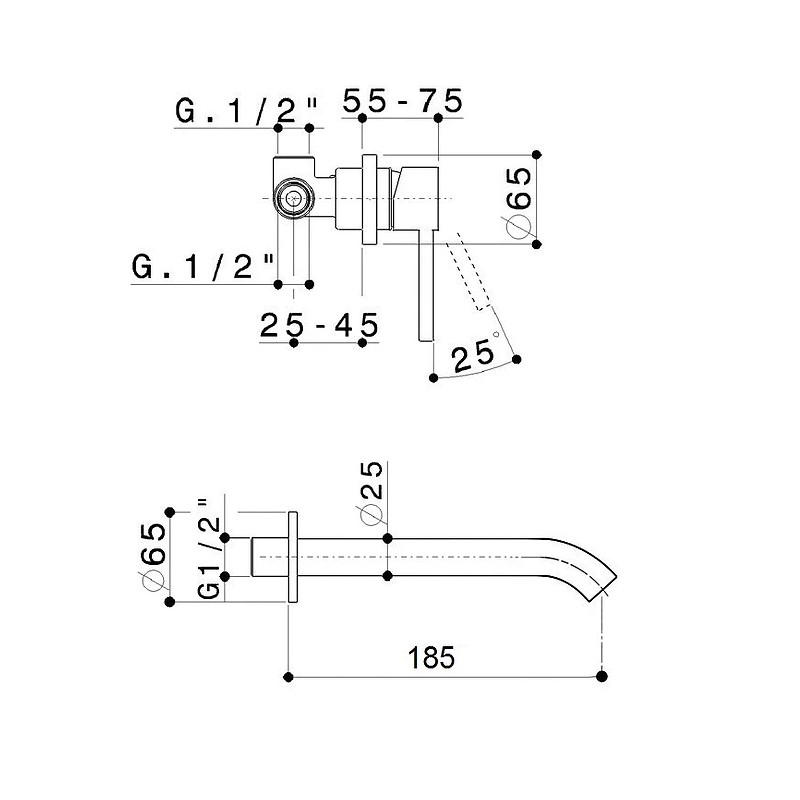 rubinetti lavabo a parete Wall mounted washbasin mixer with 185 mm long spout Raf K2 K2-20