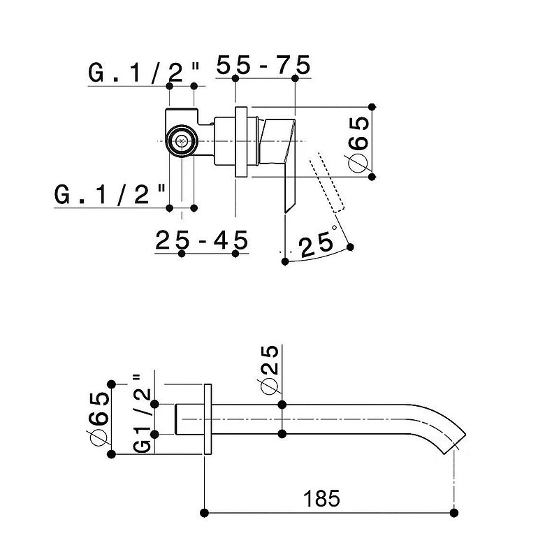 rubinetti lavabo a parete Wall mounted washbasin mixer with 185 mm spout Raf T2 T2-20