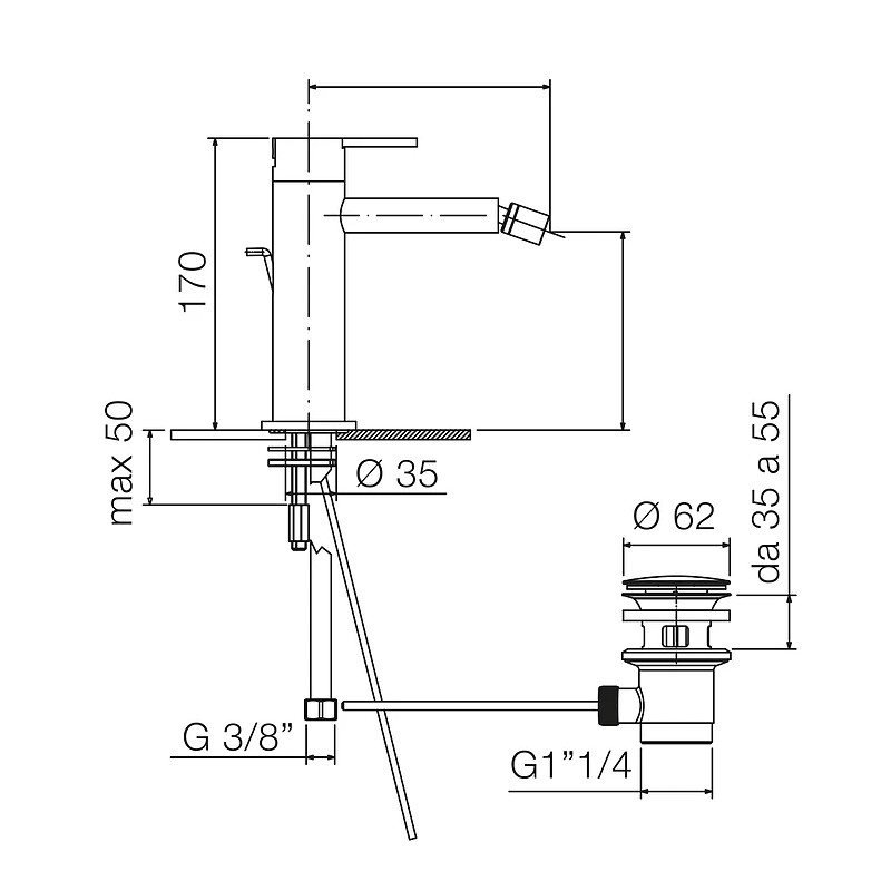 Single lever bidet taps Bidet mixer with soft lines Raf K2 K2-45F