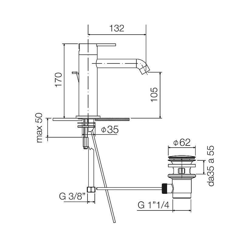 Grifos Lavabo Monomando Mezclador de lavabo de líneas curvas Raf K2 K2-21F