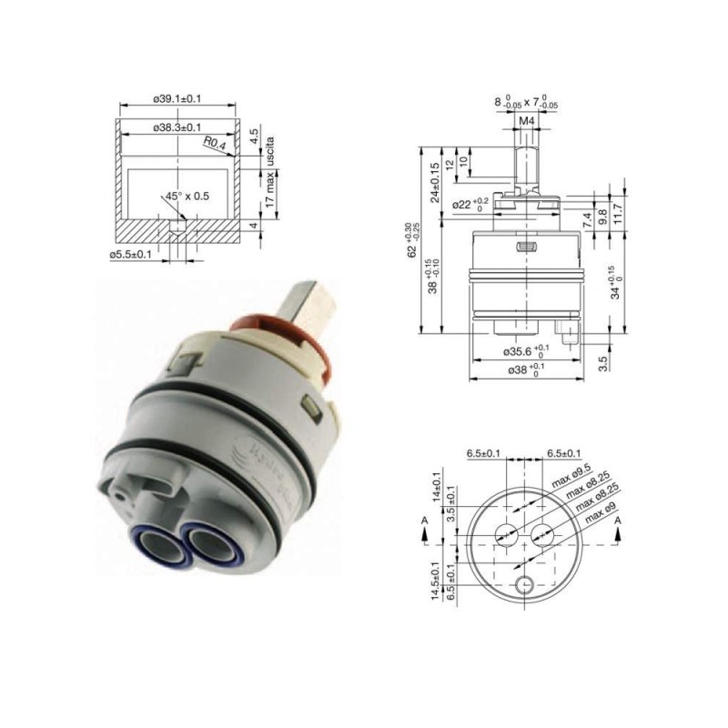 Cartuchos para mezclador Cartucho de repuesto para el mezclador de diámetro 38 Hydroplast AX38