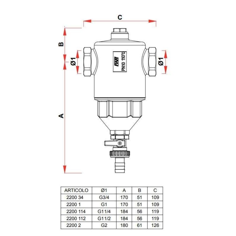 Dirt Separators Dirt separator for heating systems Far rubinetterie 2200