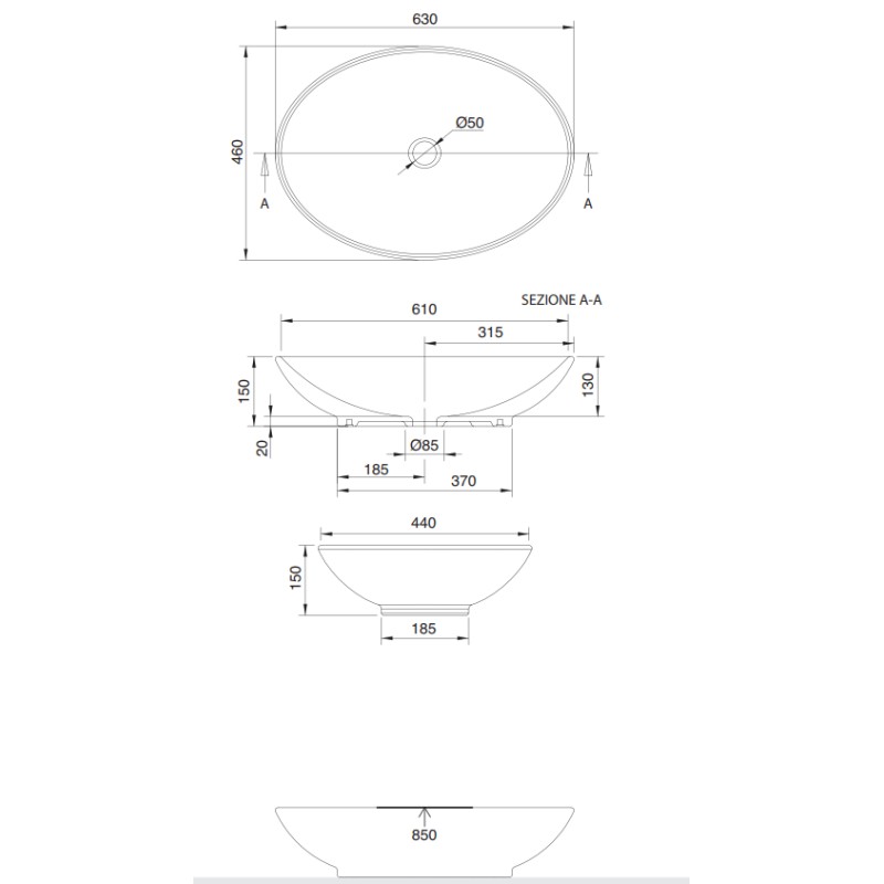 Lavabos sobre encimera Lavabo sobre encimera Scarabeo Thin-Line Neck 8045