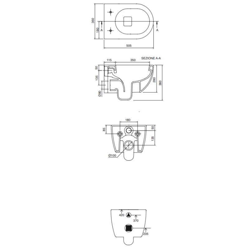 WC suspendu Cuvette suspendue Scarabeo Moon Clean Flush Hung WC 5520/CL