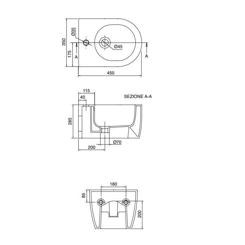 Bidets suspendus Bidet suspendu Scarabeo Moon 45 Hung Bidet 5525