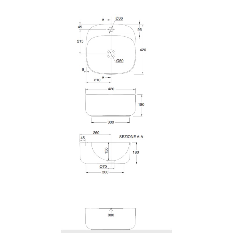 Countertop sinks Lay-on washbasin Scarabeo Moon 42R H18 5504