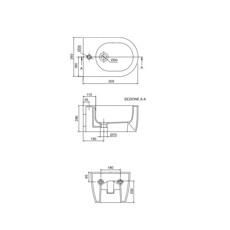 Bidés suspendidos Bidet suspendido Scarabeo Moon Hung Bidet 5521