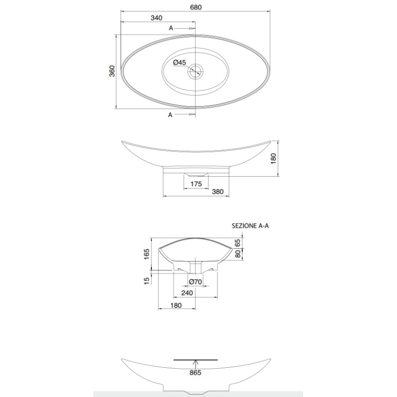 Countertop sinks Lay-on washbasin Scarabeo Zefiro 70 8206