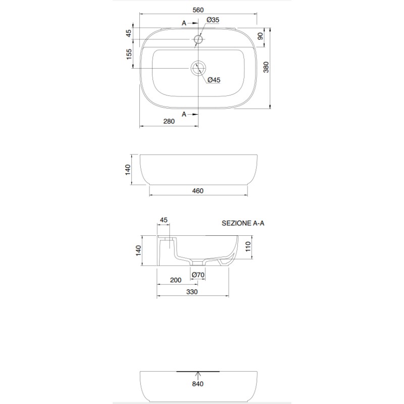 Countertop sinks Lay-on washbasin Scarabeo Glam 56/R 1802