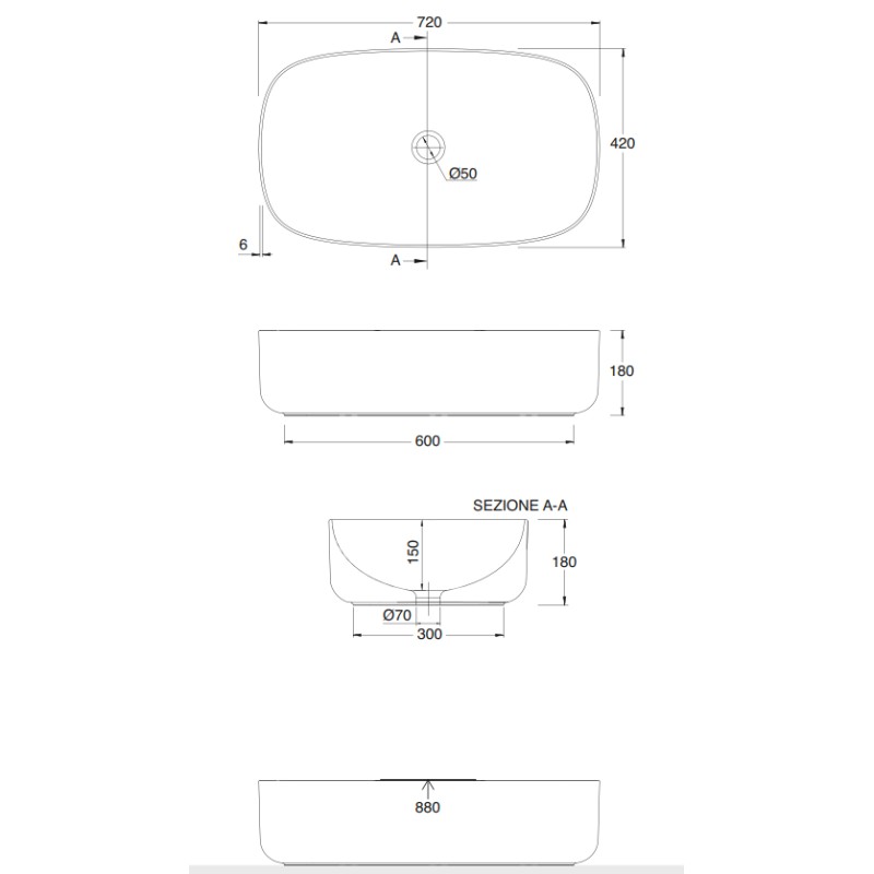 Countertop sinks Lay-on washbasin Scarabeo Moon 70 H18 5502